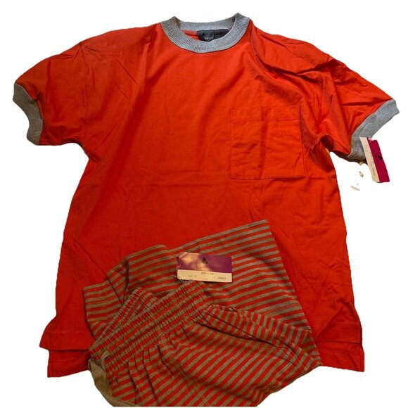 Lizwear Stripe It Rich Orange Short Set Size Large NOS - Picture 1 of 11